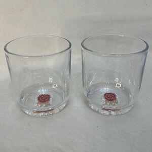 Jim Beam Rocks Glasses 8 Oz Each 3 1/2 In Tall 3 In Round Set 2 Red Gold Logo